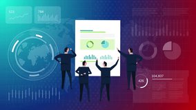 Group of businessmen analyzing financial business report with animated charts and graphs on digital background for corporate data analysis - Powered by Shutterstock - Get 15% off with code: PIKWIZARD15