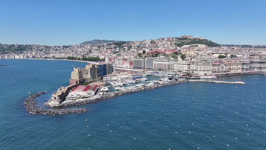Naples Skyline At Naples In Campania Italy. Downtown Cityscape. Gulf Of Naples Landscape. Naples Skyline In Campania Italy. Beautiful Skyline. Coastline Scenery. Italy Landscape.
