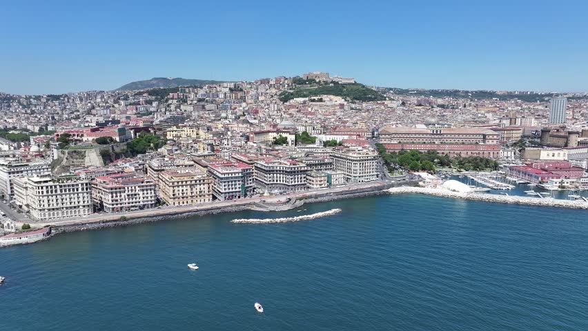 Naples Skyline At Naples In Campania Italy. Downtown Cityscape. Gulf Of Naples Landscape. Naples Skyline In Campania Italy. Beautiful Skyline. Coastline Scenery. Italy Landscape.