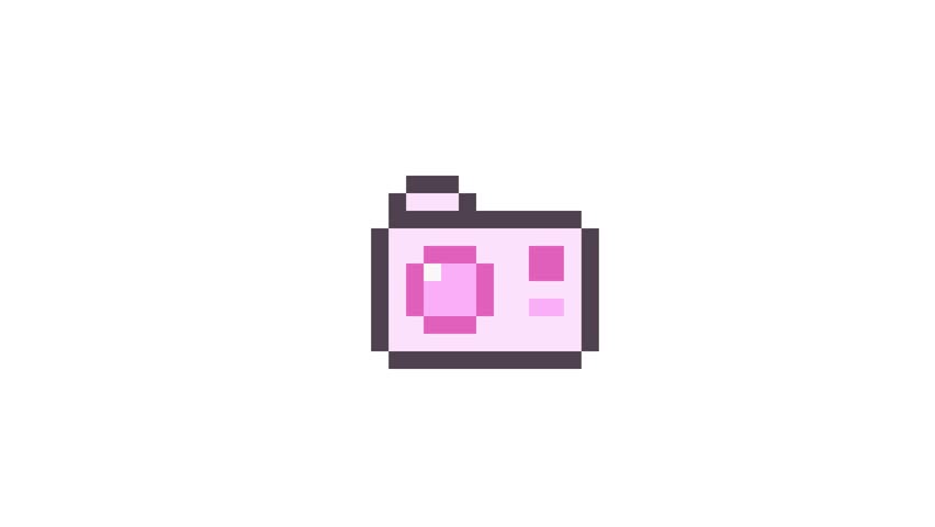 8-bit pixel art pink camera. looped animation 4k 30fps