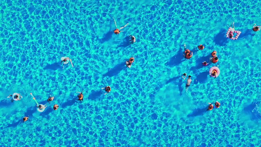 Aerial view of a water park, people having fun in a water park 