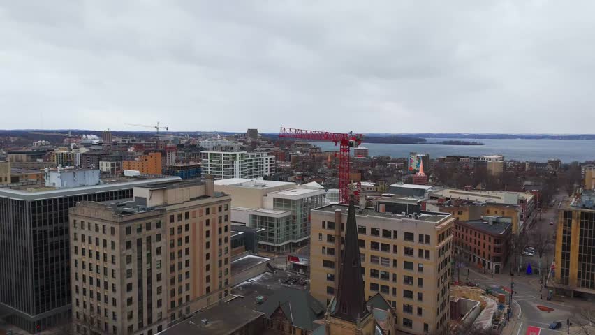 Aerial view over buildings at downtown in Madison, Wisconsin