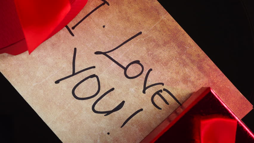 I Love You Message With Two Red Gift Boxes For Valentines Day, Top Down View