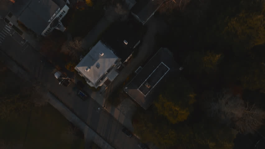 Aerial view of homes in Providence, Rhode Island at sunset