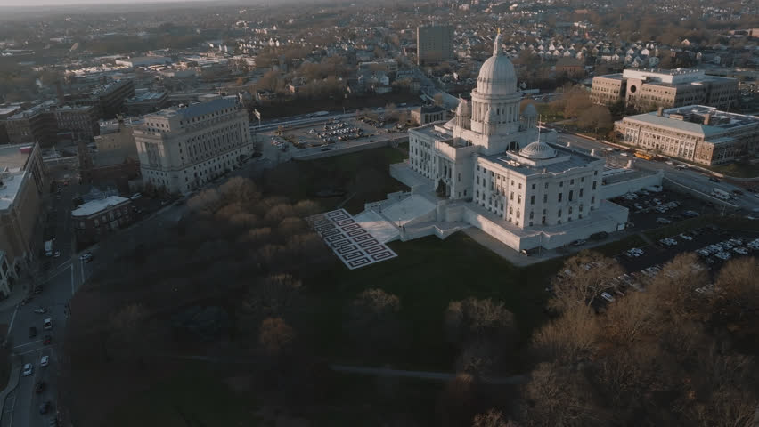 Aerial view of the Rhode Island State Capitol. Shot on an autumn day in Providence.