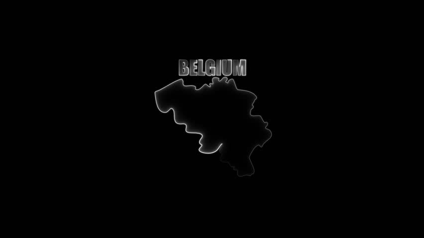 Belgium Map Outline Glowing White Borders Text Overlay Black Background European Country