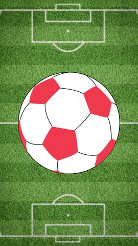 Red Soccer Ball on Football Field Top View Sports Animation Loop