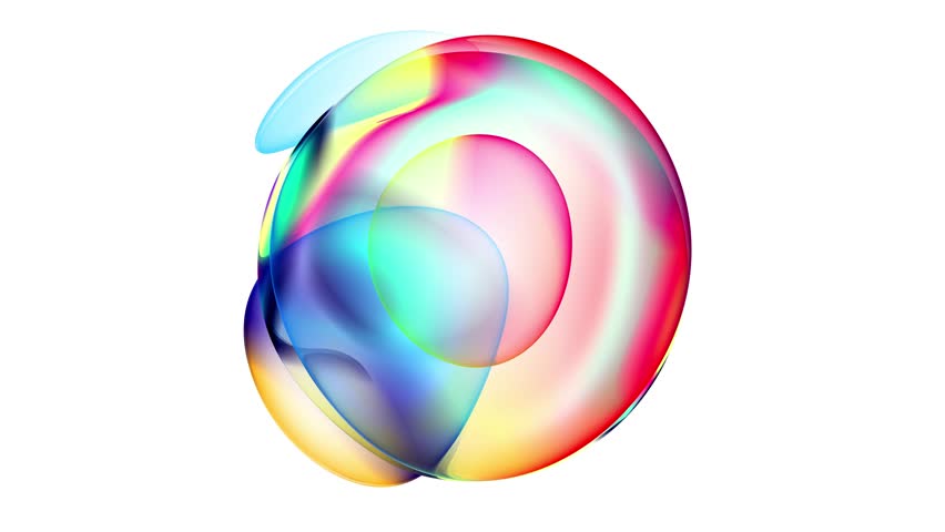 3d render of abstract art video animation with surreal alien ball sphere flower in curved wavy organic biological lines forms in fluorescent green purple and blue gradient color on white background