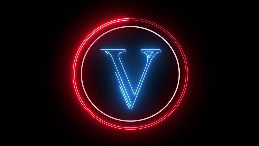 V letter minimal single alphabet logo animation in round circle dark background