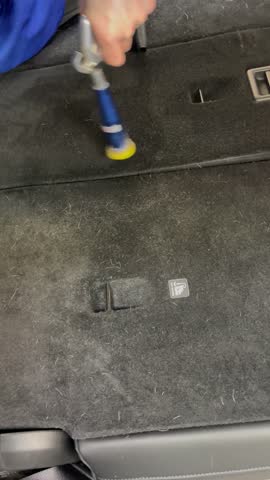 Vertical screen Tornador tool cleans dog hair from car carpet vacuuming and collecting fur deep auto detailing professional cleaning showing before and after care hygiene