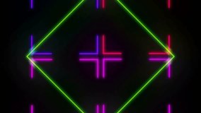 Dynamic abstract background featuring glowing neon geometric shapes, including a central diamond and repeating cross patterns in pink, purple, and green against a dark backdrop. - Powered by Shutterstock - Get 15% off with code: PIKWIZARD15