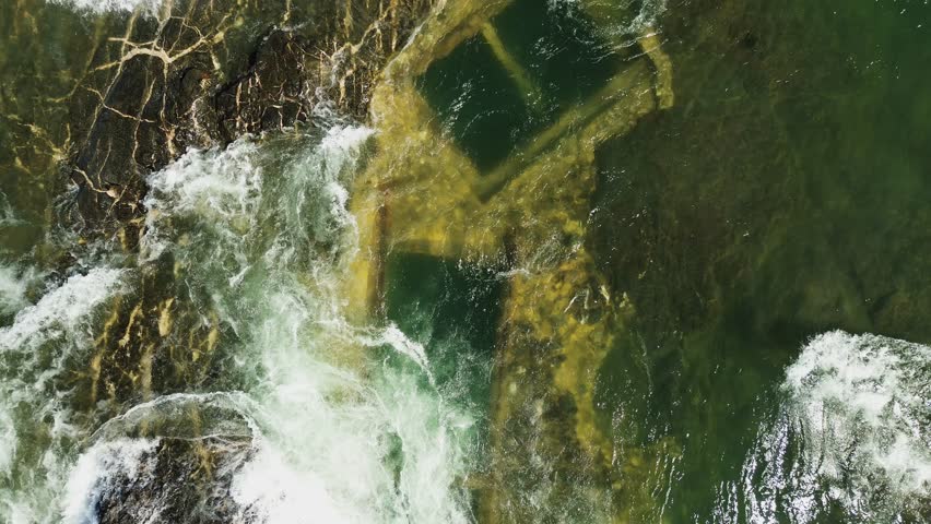 Aerial drone footage of submerged ruins at Silver Islet Mine near Thunder Bay, Ontario