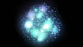 3D 4K glowing teal particle explosion forming a massive radiant orb. Dynamic cosmic energy sphere with intense light trails and misty glow effects. - Powered by Shutterstock - Get 15% off with code: PIKWIZARD15