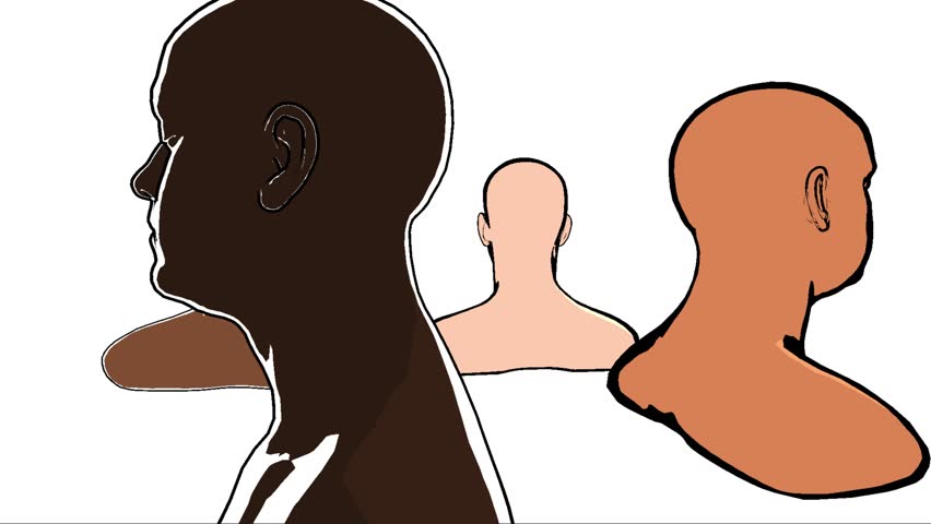 Abstract 3D animation of diverse human heads rotating in a white space
