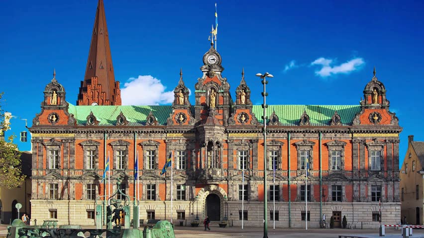 Historic town hall in Malmö, Sweden, Historic city in Malmö, Scania, Sweden, sculpture, attraction, classic, outdoors, architectural, wall, skane, facade, hall, nordic, cityscape, sky, swedish, sightseeing, statue, scandinavian, exterior, house, tourist, central, travel, urban, historic, architecture, malmo, town , tourism, city, square, history, old, town, tower, landmark, sweden, building, street, stortorget, culture, blue, outdoor, people, center, famous, cathedral, europe, city , brick, scandinavia, government