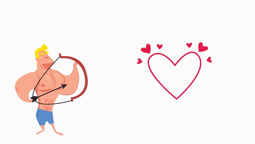 Cupid shoots a bow into a heart. Valentine