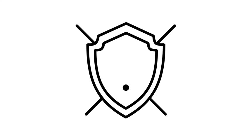 Minimalist animation of a shield and crossed swords, symbolizing cybersecurity, digital protection, data safety, and robust defense systems for business.