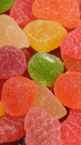 Yummy Jelly Gummy Candies close up, rotation