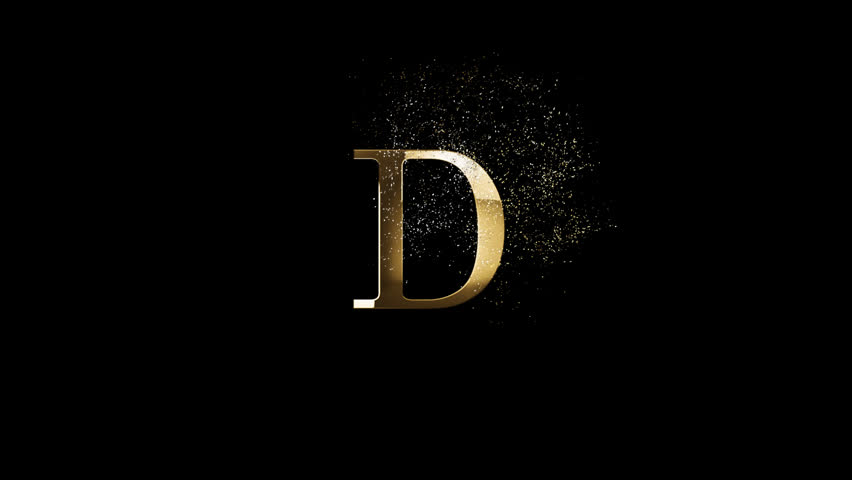 Golden letter D with gold particles and alpha channel, golden alphabet, gold letter with particles and transparent background for design