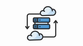 This video content illustrates a cloud computing concept with servers and clouds connected in a loop, highlighting data synchronization and cloud storage. - Powered by Shutterstock - Get 15% off with code: PIKWIZARD15