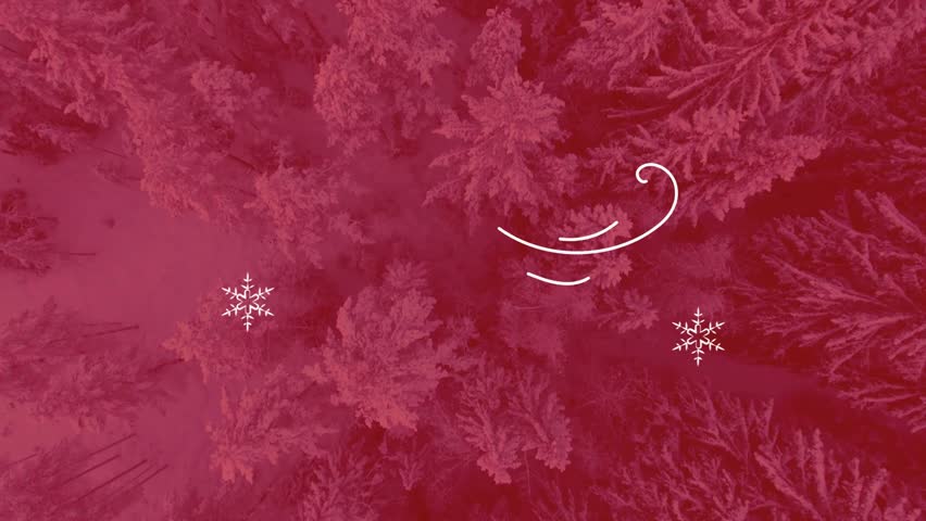 Stylized Pink Snowy Forest Top Down View with Minimalist Wind Icon Animation