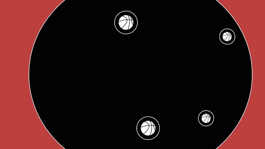 Stylized Basketball Motion Graphics with Bouncing Icons on Red Background