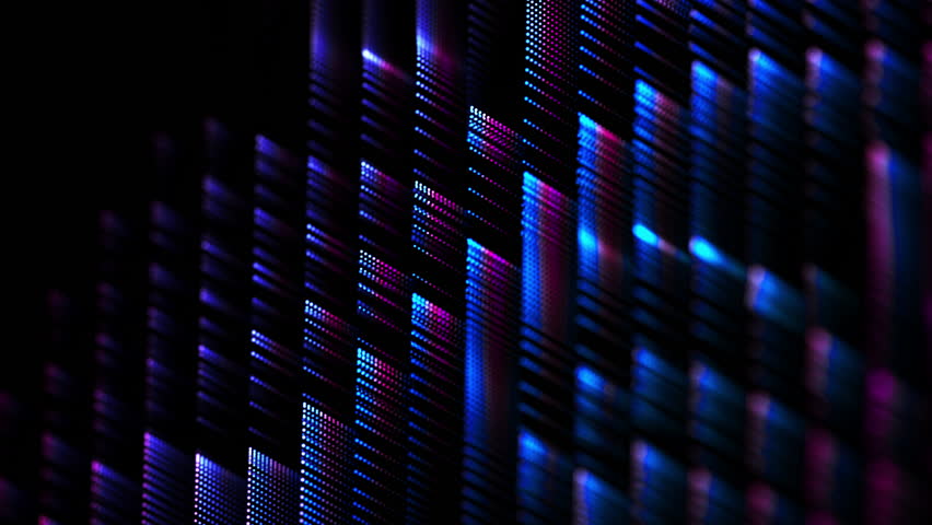 Light pattern with glowing pixels and dynamic diagonal lines on black background. Abstract concept of data flow, artificial intelligence (AI) and sound waves. Colorful digital background, looped 4K