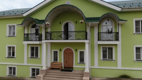 Drone Flying Away Monastery Entrance