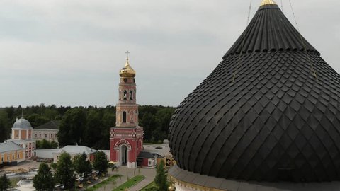 Drone Circling Close Monastery Dome