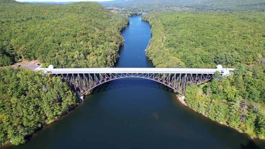 Aerial shot of the French King Bridge over the Connecticut River
