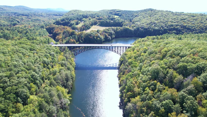 Aerial shot of the French King Bridge over the Connecticut River