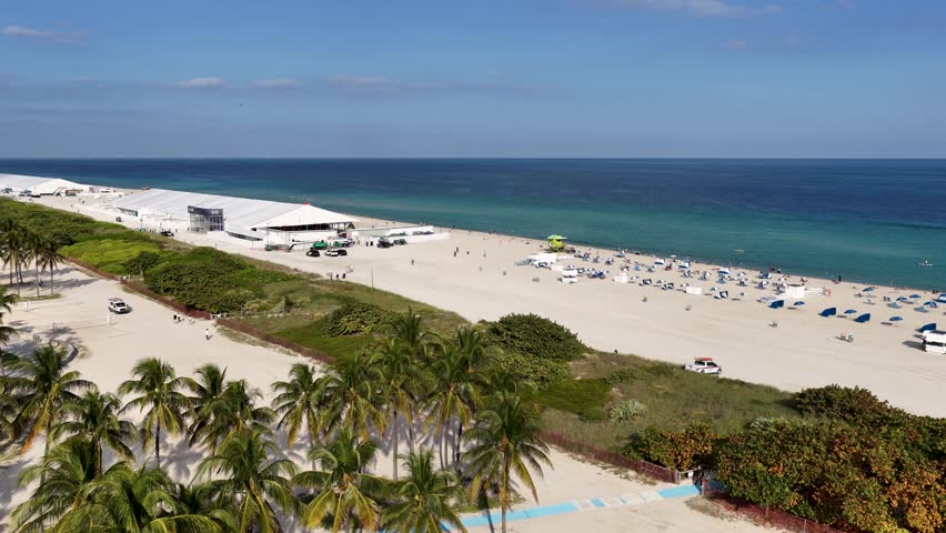 Aerial footage of South Beach in Miami Beach Florida USA