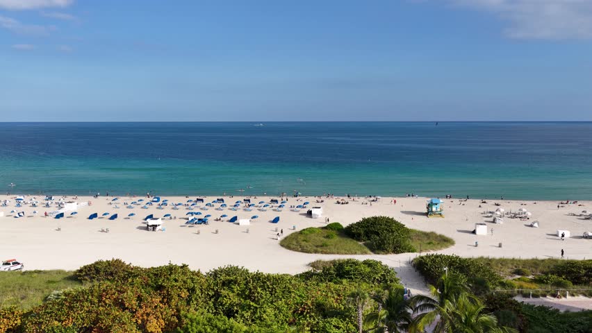 Aerial footage of South Beach in Miami Beach Florida USA