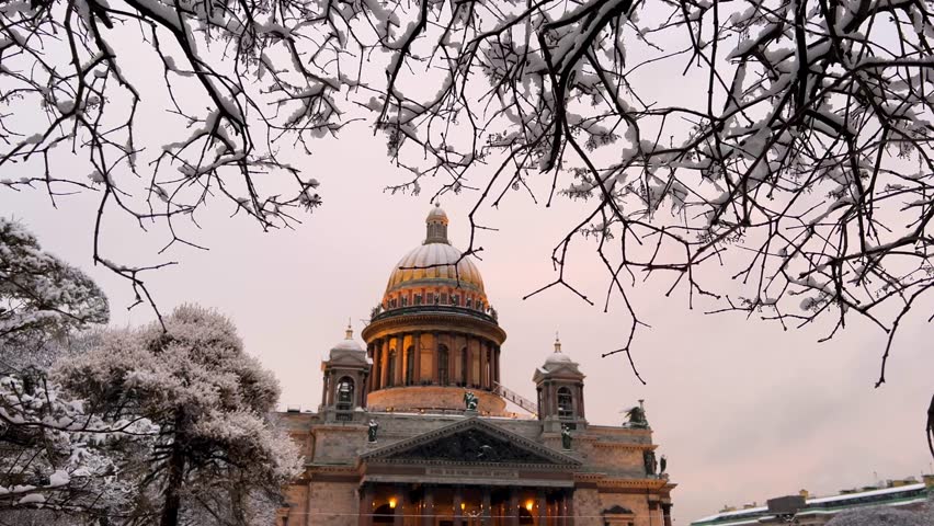 St. Petersburg, Russia - November 23, 2025: View of the snow-covered St. Isaac