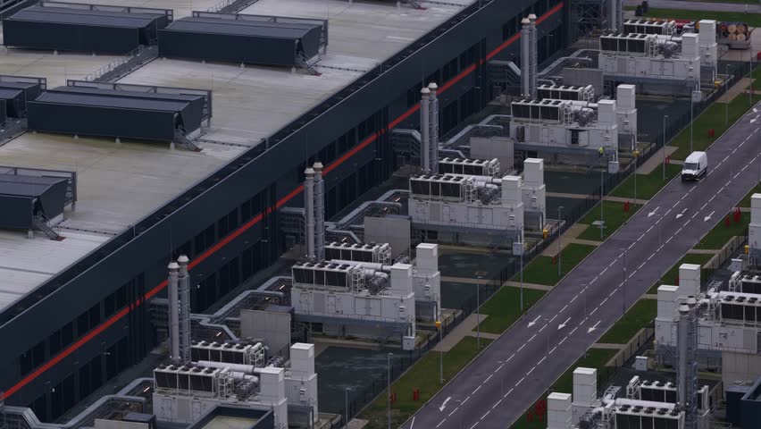 Aerial View of Data Center Backup Power and Cooling Systems