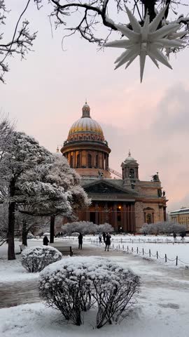 St. Petersburg, Russia - November 23, 2025: View of the snow-covered St. Isaac