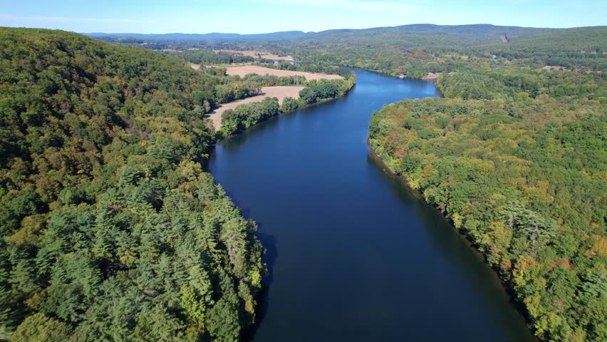 Aerial shot of a sunny day on the Connecticut River