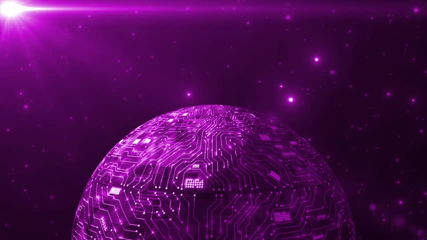 Animated Pink color rotating hi-tech planet in galaxy with shining star hi-tech design technology background