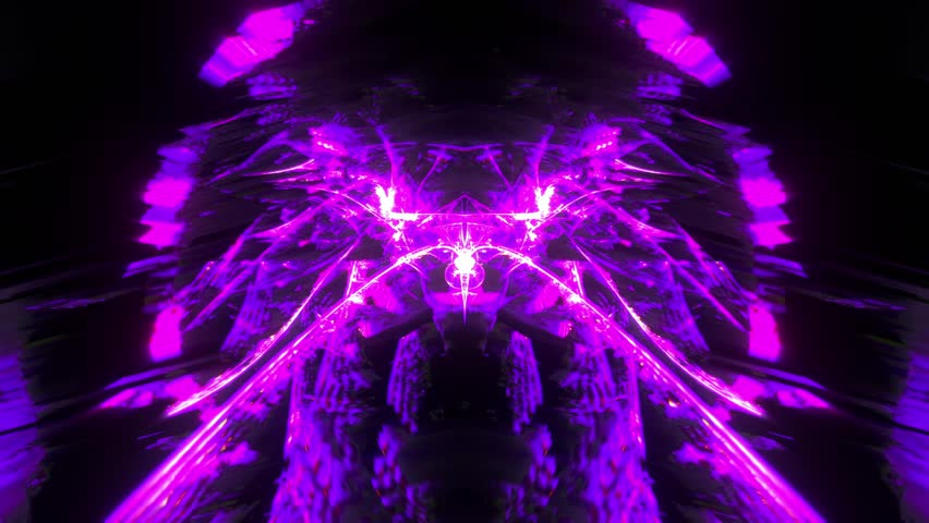 Core purple light layered depth crystalline symmetry sharp faceted geometry dense angular structure high contrast black field repeated shard pattern strong central alignment visual intensity for vj loop.