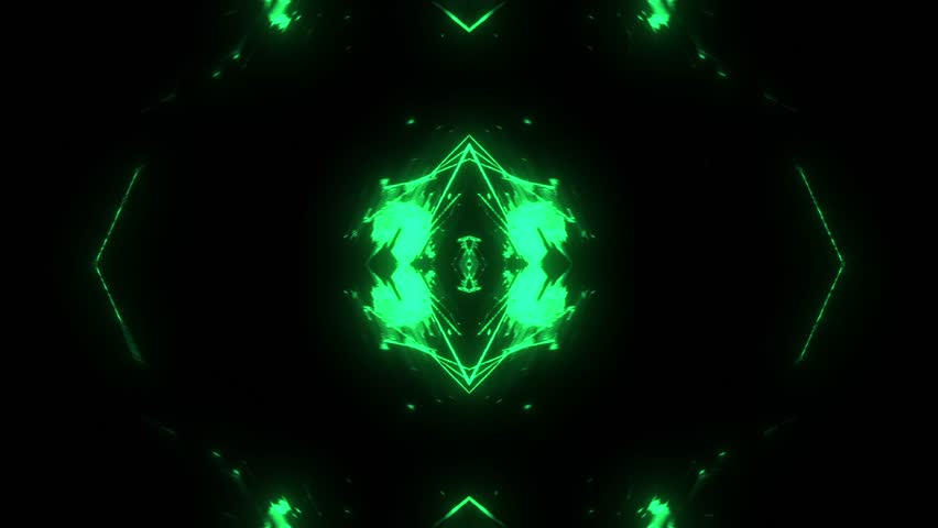Structure green neon symmetric geometry sharp angular forms mirrored vertical axis layered depth strong center pull high contrast digital texture dark field vj loop. Used as motion background, VJ loop, LED screen visuals, stage projections and modern digital video content.