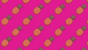 Vibrant 2D animation of a repeating pineapple pattern moving across a magenta background. A fun, tropical fruit seamless loop for summer-themed video projects, social media, and digital marketing - Powered by Shutterstock - Get 15% off with code: PIKWIZARD15