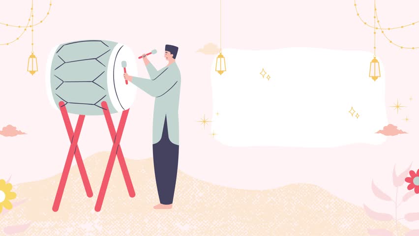 Eid alFitr celebration with drum and festive decorations illustration