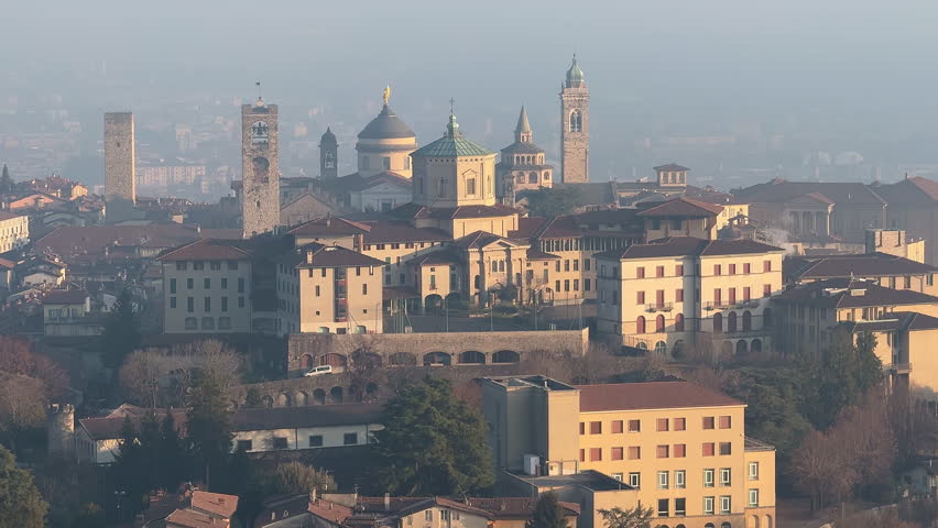 Bergamo, Italy. Amazing landscape at the old town and the ancient walls from the hills. Touristic destination. Bergamo one of the beautiful city in Italy
