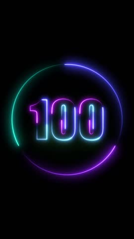 Neon Number 100 Illuminated In A Circle With Purple Blue And Green Gradient Light one hundred