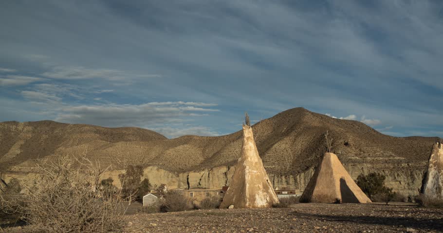 Indian Native American Camp by an Old West Town Timelapse