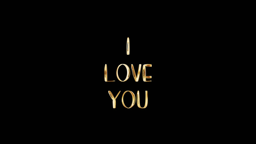 I Love You golden shine light motion text with glitch effect animation cinematic title on black abstract background.  isolated  QuickTime Alpha Channe proress 444