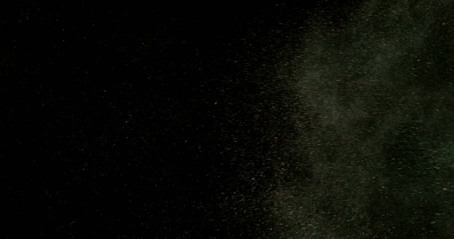 Super slow motion sandstorm and dust blizzard effect with airborne sand and fine particles, filmed at 500 fps on a high-speed camera. Isolated on black background, ideal as realistic VFX overlay.