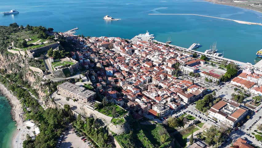 Aerial view of the historic old town of Nafplio, Peloponnese, Greece