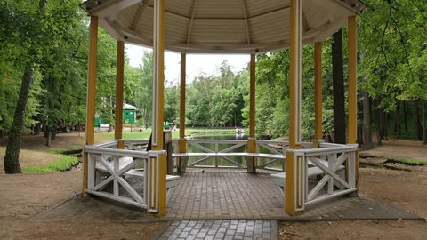 Drone Flying over Park Gazebo Pond