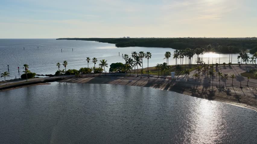 Aerial footage of Matheson Hammock Park at sunset in Coral Gables Florida USA